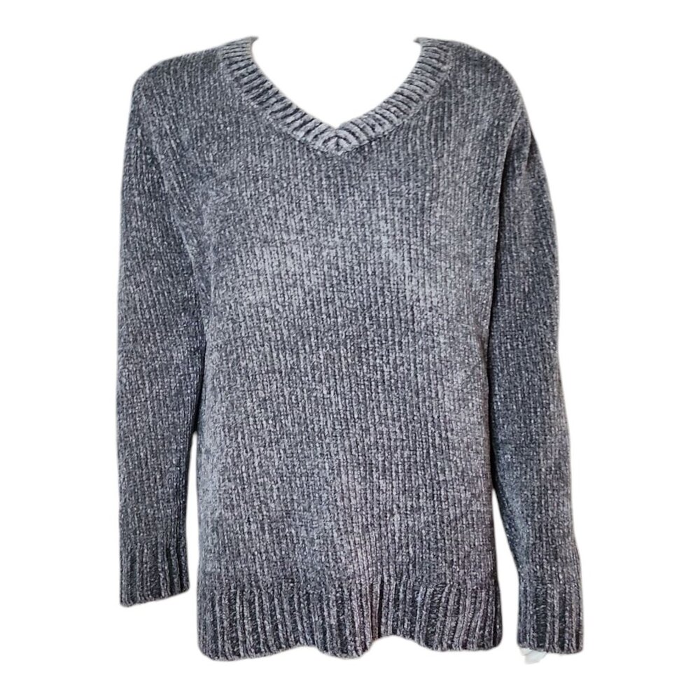 Orvis Sweater Womens Size L Solid‎ Gray Chenille Pullover Knit Stretch Cozy Cute